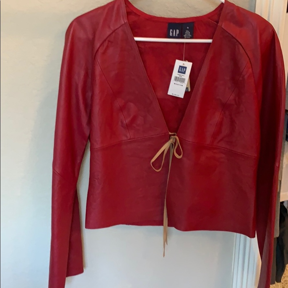 Gap red 100% leather jacket